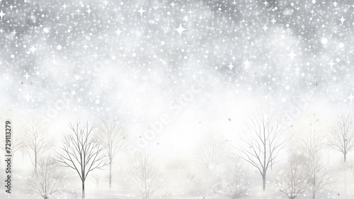 winter, light white background snowfall in the forest with a copy  space, trees covered with snowflakes, flat graphics, empty blank greeting card, watercolor design © kichigin19
