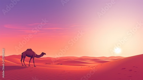 Desert Wanderer  A Lone Camel s Silhouette in the Majestic Dunes at Sunset - Generative AI