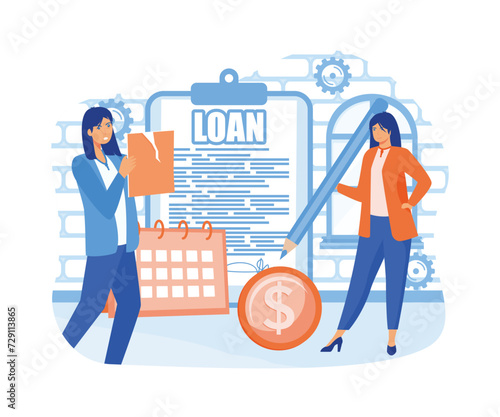 Loan restructuring concept. Credit refunding with reduced interest rate. Bank-offered financing of purchases. Loan application, credit arrangements. flat vector modern illustration