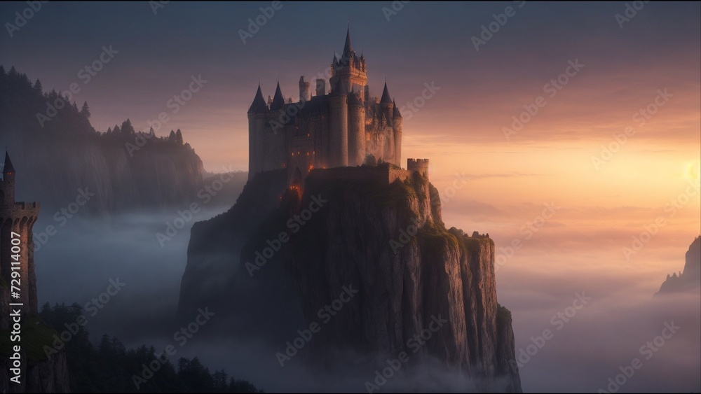  Castle on the hill. Fairytale Castle, Fantasy Environment, Towers, Windows 3D Animations rendering CGI Cinematic 4K