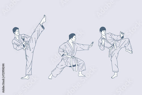 Set of outline illustrations of karate martial arts