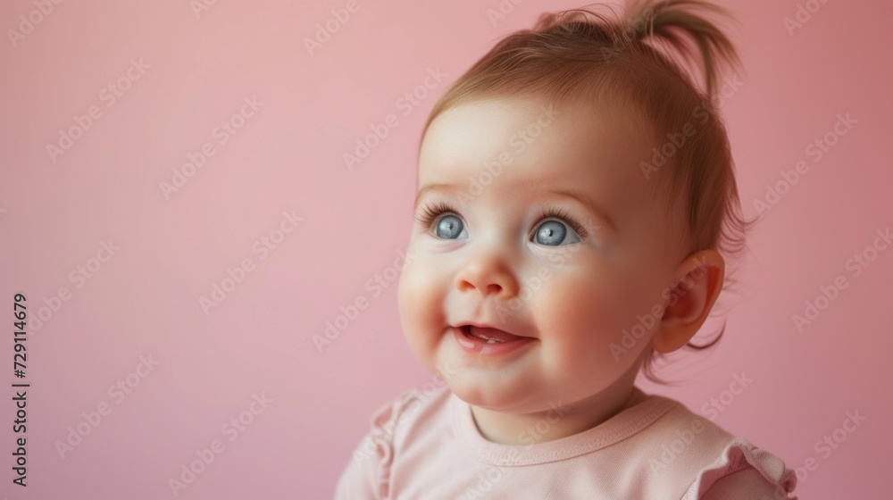 Joyful child poses with a sweet smile against soft studio lighting. Joyful child poses with a sweet smile against soft studio lighting.