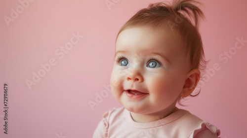 Joyful child poses with a sweet smile against soft studio lighting.