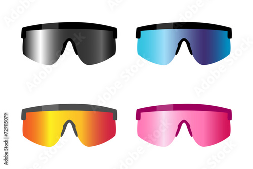 Set of sport sunglasses in various colors.