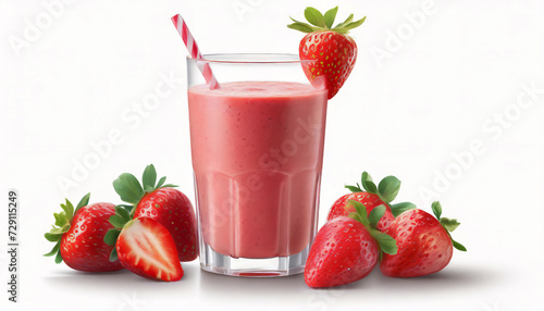 Glass of tasty strawberry smoothie on white background with copy space