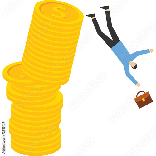 Investment risk falling tug of war, market volatility, instability, and uncertainty concept, pulling money or liquidity back, giant hand pulling money back from the pile of coins causing investors to 
