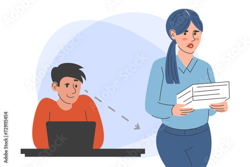 Sexual harassment in the office vector isolated. Employee suffering from abuse, unwanted attention from the coworker. Lustful colleague at the workplace.