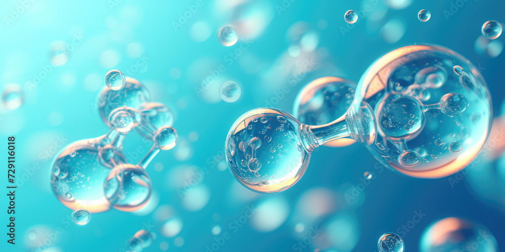 A macro shot of translucent blue bubbles representing a concept of cells or molecules in a liquid medium.