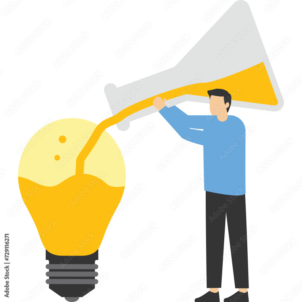 Innovative experiments, concept or invention, research or test new ideas, find a successful solution or new business idea experiment, woman with light bulb experiment mixing tube idea. Innovative experiments, concept or invention, research or test new ideas, find a successful solution or new business idea experiment, woman with light bulb experiment mixing tube idea.