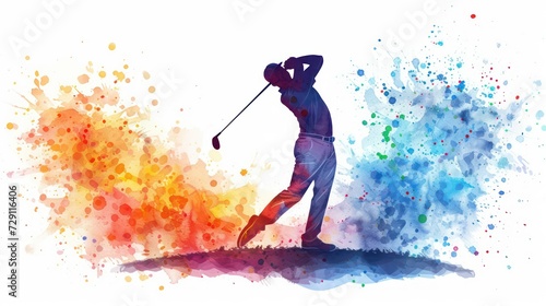 Abstract golf player from a splash of watercolors illustration of paints