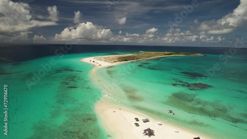 The serene los roques archipelago in venezuela, showcasing turquoise waters and a small, sandy islet, aerial view photo