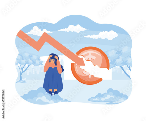 Financial crisis and Global economic money problem, Bankruptcy unpaid loan debt, investment failure. flat vector modern illustration 