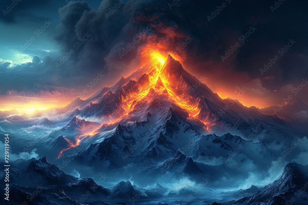 Volcano Eruption in December A Spectacular Fire Mountain Generative AI