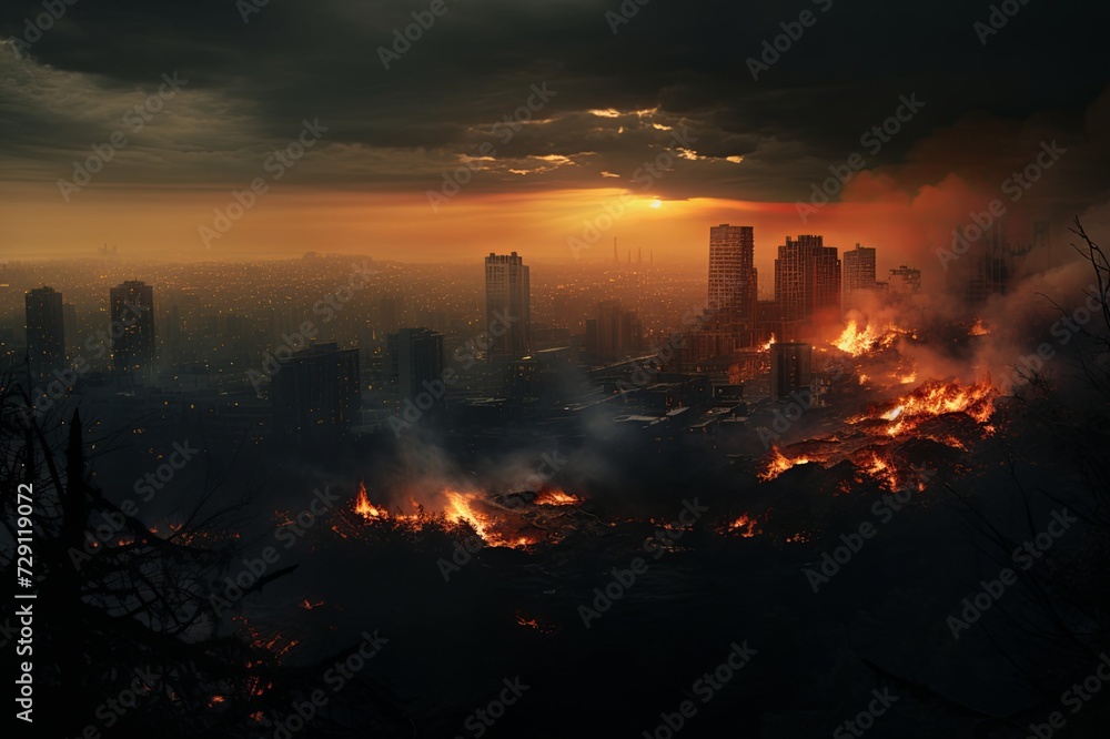forest fires near cities due to human fault. Environmental pollution forest fires near cities due to human fault. Environmental pollution