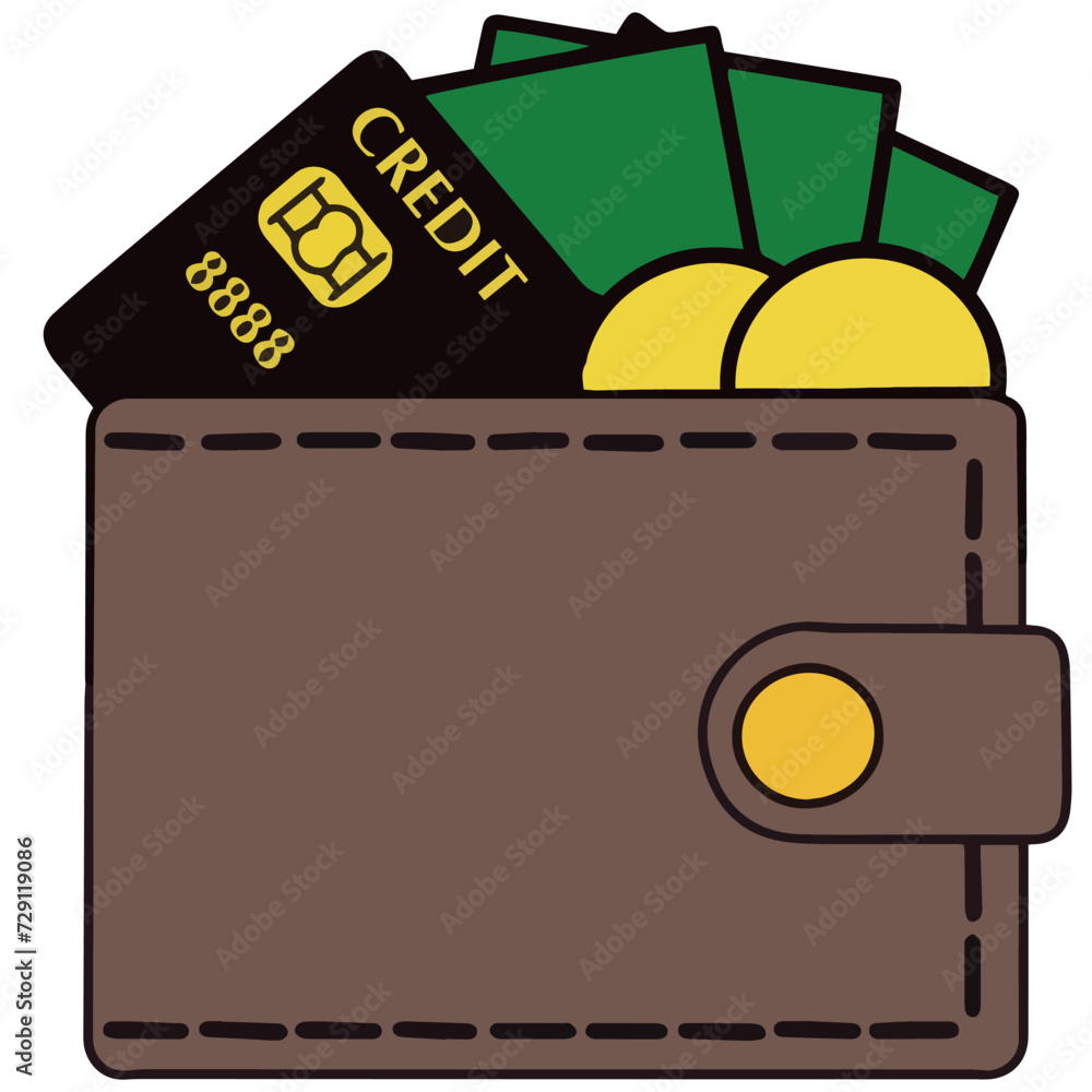 Vector wallet with money and credit card cartoon illustration Vector wallet with money and credit card cartoon illustration