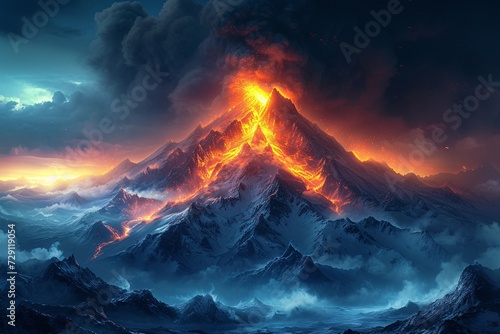 Volcano Eruption in December A Spectacular Fire Mountain Generative AI