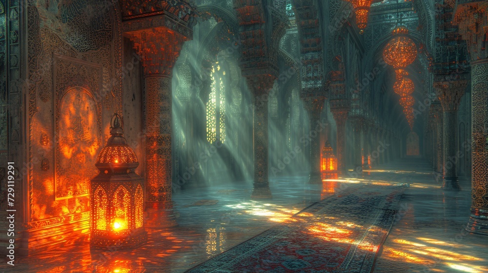 Glowing Pathway in a Grand Mosque Generative AI