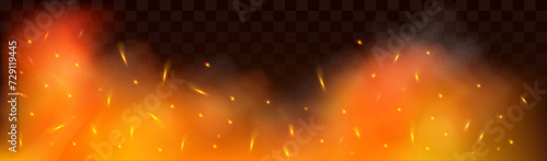 Flame, fire and sparks overlay effect. Vector fire sparks on a transparent background. Design of websites, social networks, promotional materials, packaging, games, covers, posters, mobile application