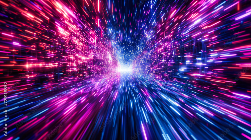 Dynamic abstract representation of speed and motion in space, with bright blue light trails and cosmic energy, creating a sense of hyperspace travel Dynamic abstract representation of speed and motion in space, with bright blue light trails and cosmic energy, creating a sense of hyperspace travel