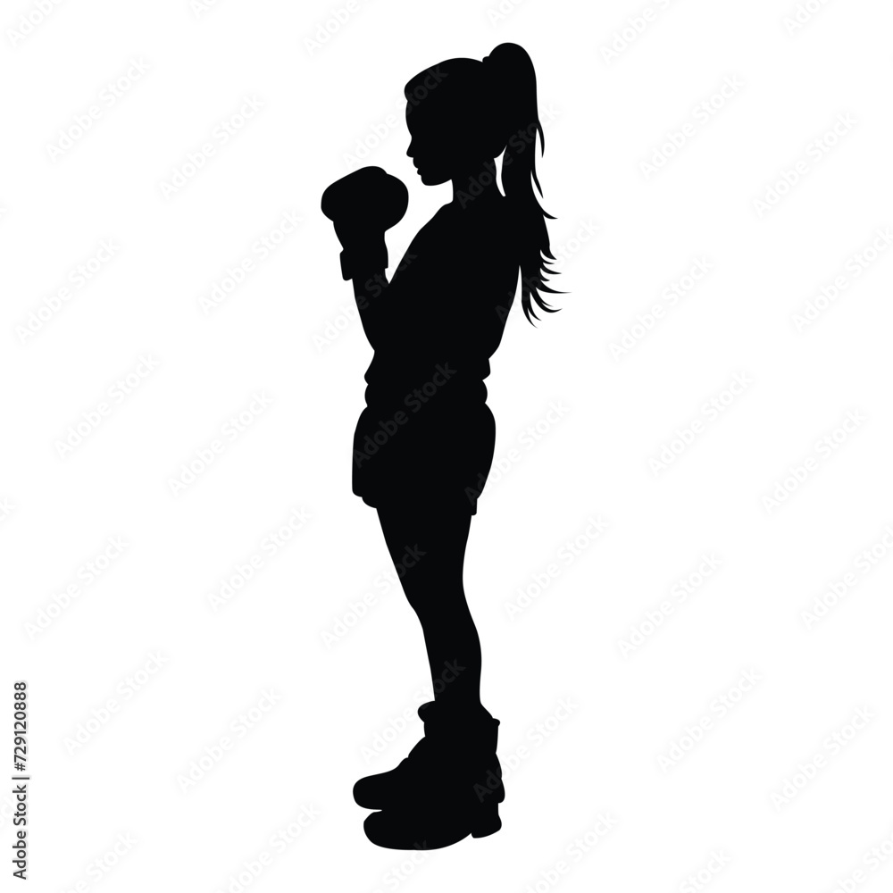 silhouette girl in boxing gloves on white