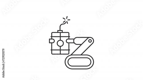 Animated robot defusing bomb icon. Automation technology bomb disarming line animation. Life hazard work. Black illustration on white background. HD video with alpha channel. Motion graphic photo