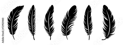 Feather vector illustration, black silhouette on white background. Lightweight sign, quill graphic element