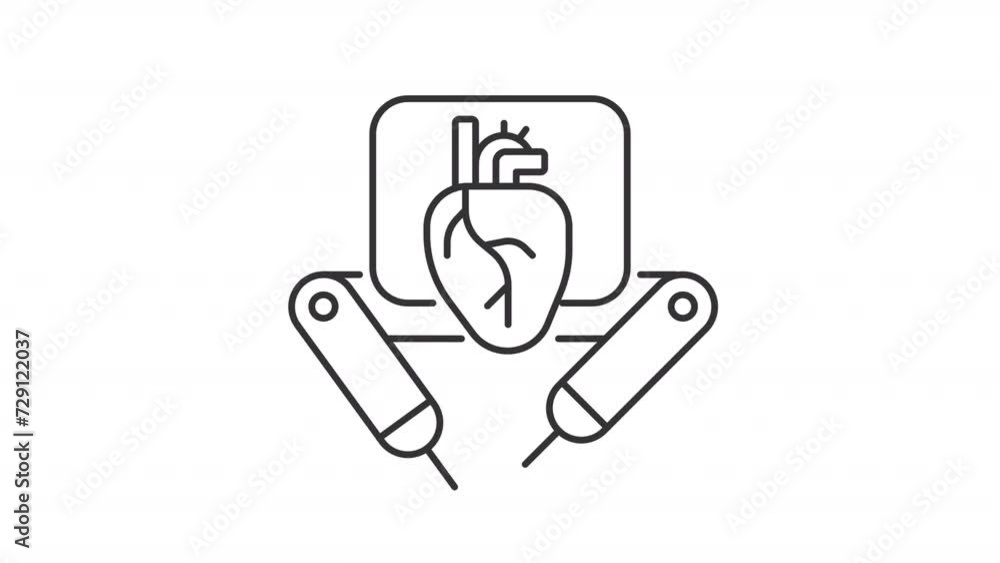 Animated robot operating heart icon. Modern surgery technology line animation. Life saving AI assistance. Black illustration on white background. HD video with alpha channel. Motion graphic Animated robot operating heart icon. Modern surgery technology line animation. Life saving AI assistance. Black illustration on white background. HD video with alpha channel. Motion graphic