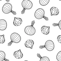 Acrylglasbilder Küchenmuster Zwiebeln und Knoblauch Schwarz-Weiß Muster  © juliyas
