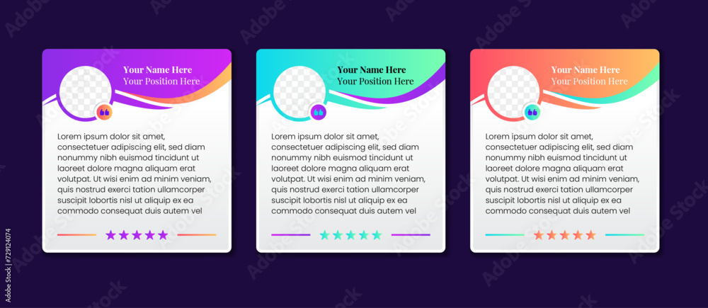 testimonial banner with photo space. Vector inforgraphic fluid template. Modern style colorful element on poster isolated on grey gradient background Design element for presentation, web