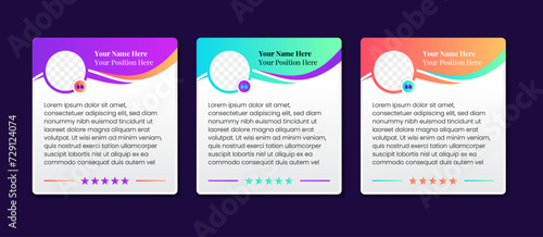 testimonial banner with photo space. Vector inforgraphic fluid template. Modern style colorful element on poster isolated on grey gradient background Design element for presentation, web