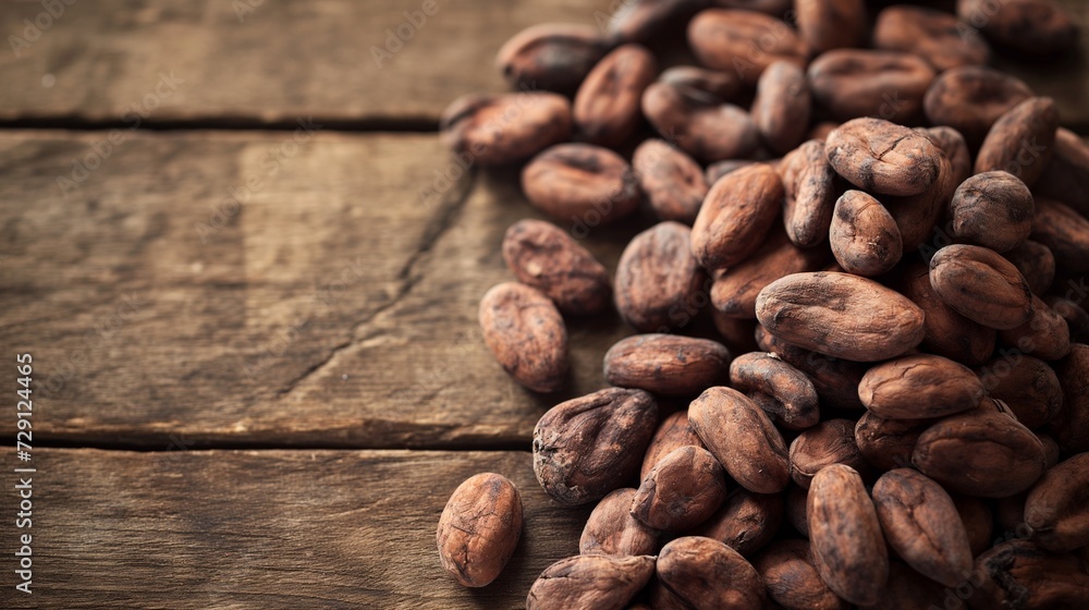 Dried cocoa beans and dried cocoa pods on wooden background Dried cocoa beans and dried cocoa pods on wooden background
