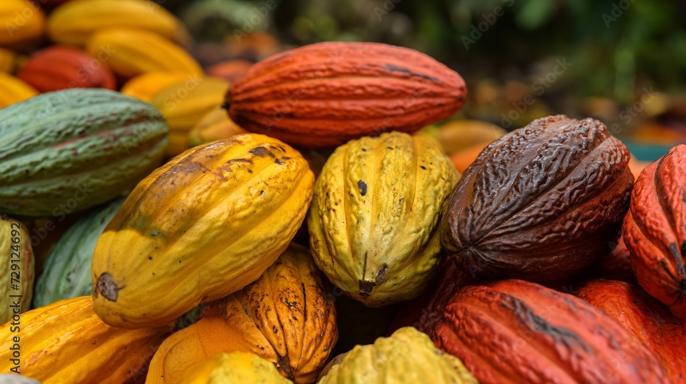 Multicolored Cocoa fruit, cocoa plant