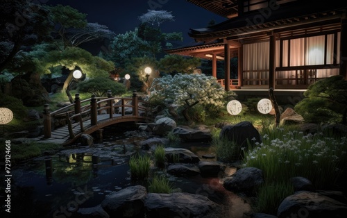 Serene Japanese Garden Nightscape © Umar