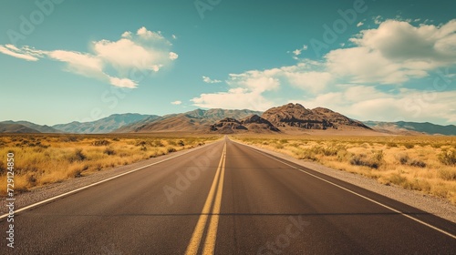 Road in the desert. Conceptual for freedom, enjoying the journey. Empty road. Freeway, © mirifadapt