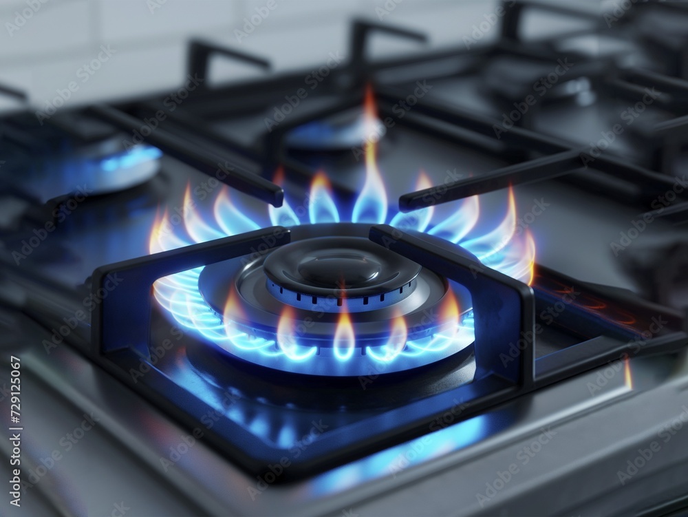 Natural gas flame. Gas flame on dark background. Blue flames from gas burner Natural gas flame. Gas flame on dark background. Blue flames from gas burner