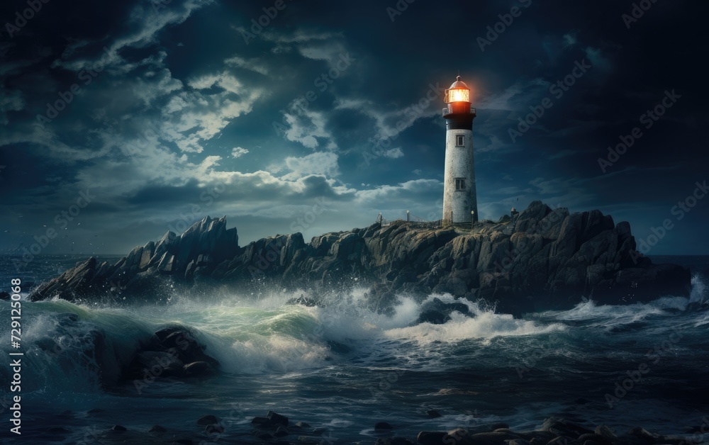 Lighthouse Illuminating Night Waters