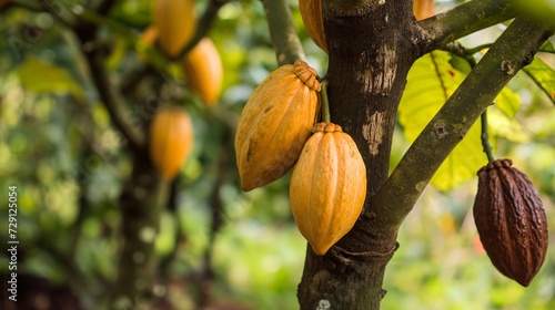 Close-up Cocoa pods hanging on tree