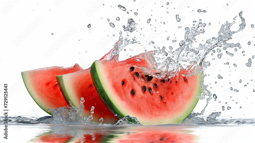 Watermelon pieces, watermelon with juice splash Watermelon pieces, watermelon with juice splash