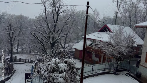 J&K Kupwara Winters houses : Crisp dry trees whisper in autumn's farewell a beautiful landscape photo