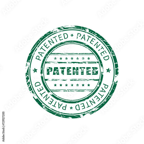 Patented - stamp, imprint, print template green. Grunge effect. Stock vector illustration