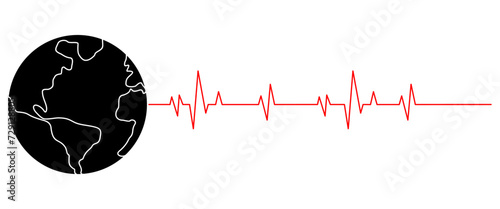 Earth and Heartbeat. Illustration Silhouette Vector eps 10