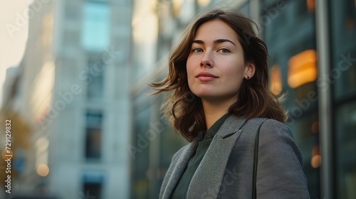 Close up of a businesswoman with long brown hair wearing a grey blazer walking sideways. The background is on the way to the office. Businesswoman, independent woman, independent woman. AI Generate. Free Download Close up of a businesswoman with long brown hair wearing a grey blazer walking sideways. The background is on the way to the office. Businesswoman, independent woman, independent woman. AI Generate. - GFXLoad