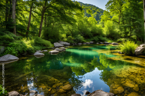 A beautiful nature view and a small river .