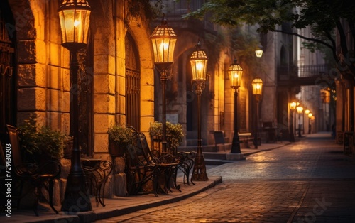 Antique Lamps Illuminate Street