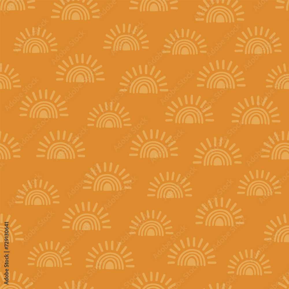 Brown seamless pattern with hand drawn sun Brown seamless pattern with hand drawn sun