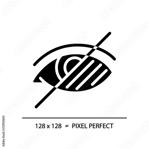 Vision loss black glyph icon. Visually impaired, blindness. Medical condition, special needs. Genetic disorder. Silhouette symbol on white space. Solid pictogram. Vector isolated illustration