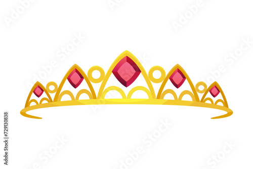 Queen golden crown vector icon. Gold princess tiara cartoon illustration
