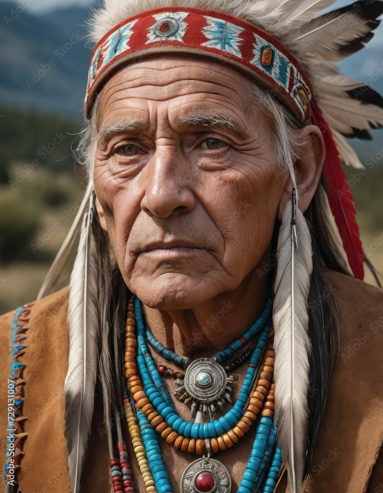 Nomadic Nobility: Leather and Suede Adorned Portrait of Southwest Wisdom