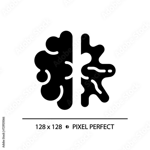 Alzheimer brain black glyph icon. Neurological disorder, dementia care. Cognitive development, brain damage. Silhouette symbol on white space. Solid pictogram. Vector isolated illustration