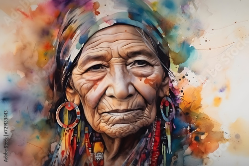 Elderly Woman Watercolor Portrait. Generative AI